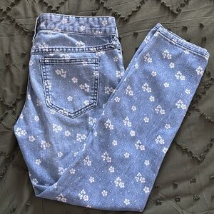 Free People Women's Size 26 Floral Print Skinny Leg Crop Jeans Light Wash